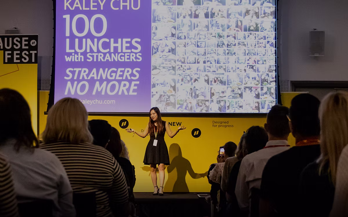 Kaley Chu speaking at an event